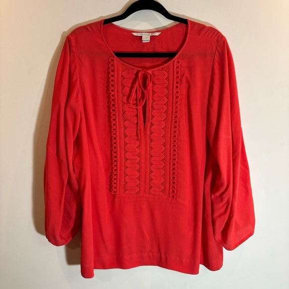 DIANE VON FURSTENBERG Sz 14 Iliana 3/4 Sleeves Ornate Slim Tie  Flowy Blouse - Picture 3 of 10